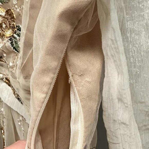 Maizishule Beige Floral Embroidered Midi Dress | Boho Sheer Long Sleeve Size L - Picture 16 of 16